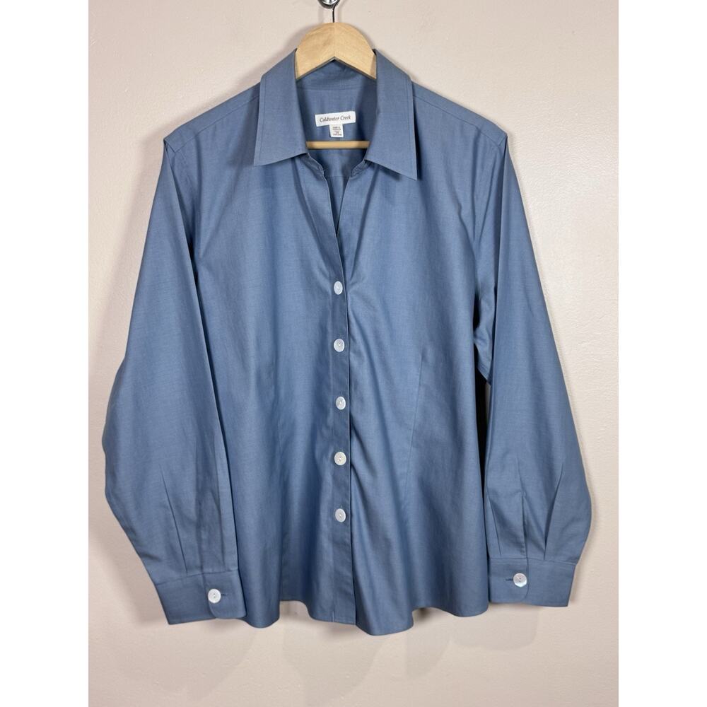 Coldwater Creek Womens Plus Size Button Down Shirt V Neck 2X 100% Cotton Preppy